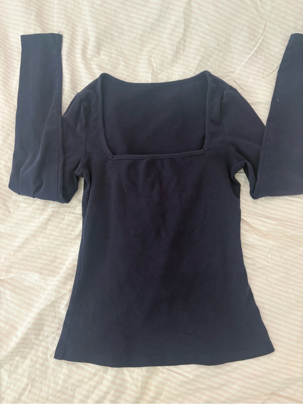 Navy Long Sleeve Square Neck Womens Top